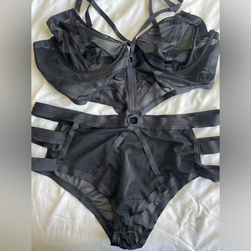 Torrid black strappy lingerie bodysuit